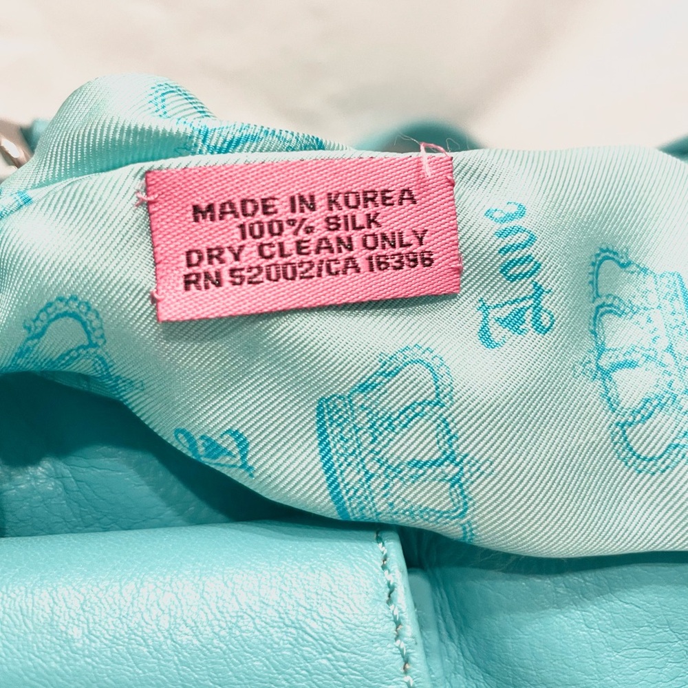 RARE NWT JUICY COUTURE VINTAGE Blue Leather Silver Accent Silk Bow Barrel Bag - Picture 5 of 15
